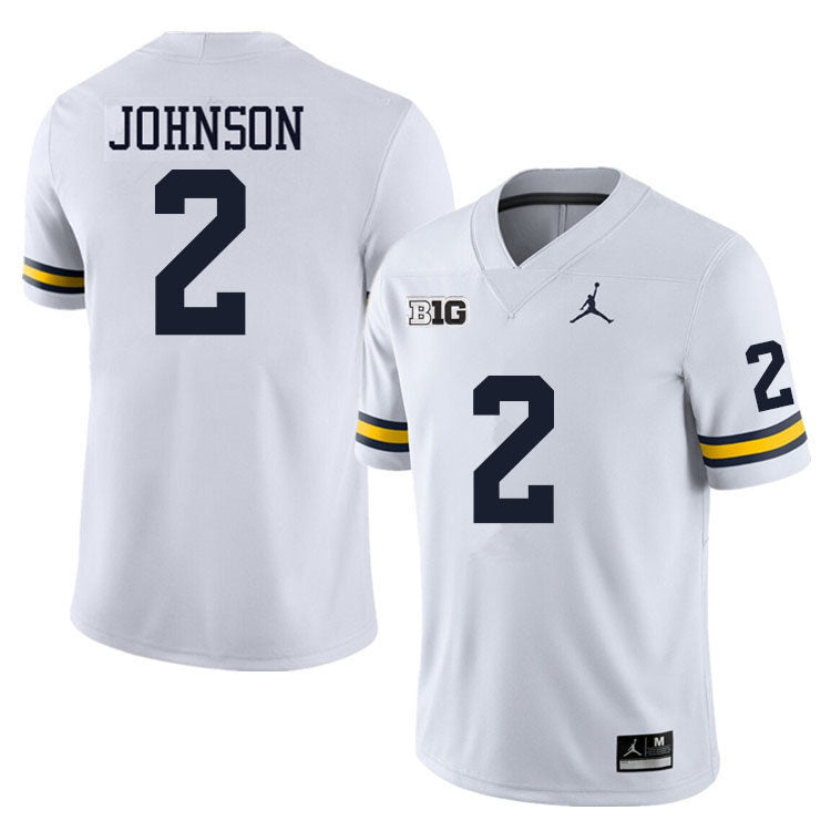 Men's UM Wolverines White 2024 stitched Will Johnson #2 game jersey