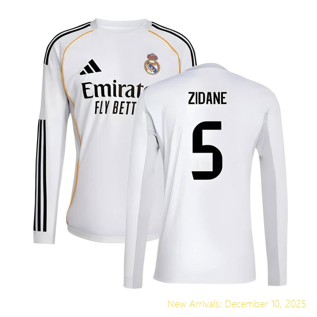 2025-2026 Real Madrid Long Sleeve RM Durable Home Shirt (Zidane 5)