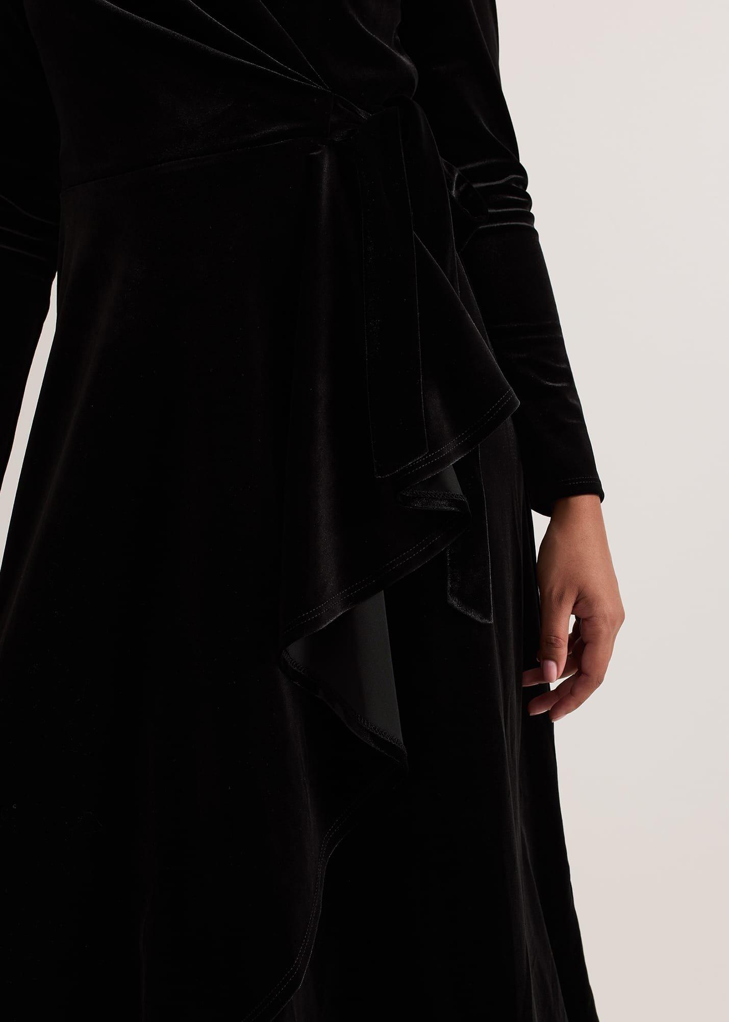 Petite Julia Black Velvet Wrap Dress
