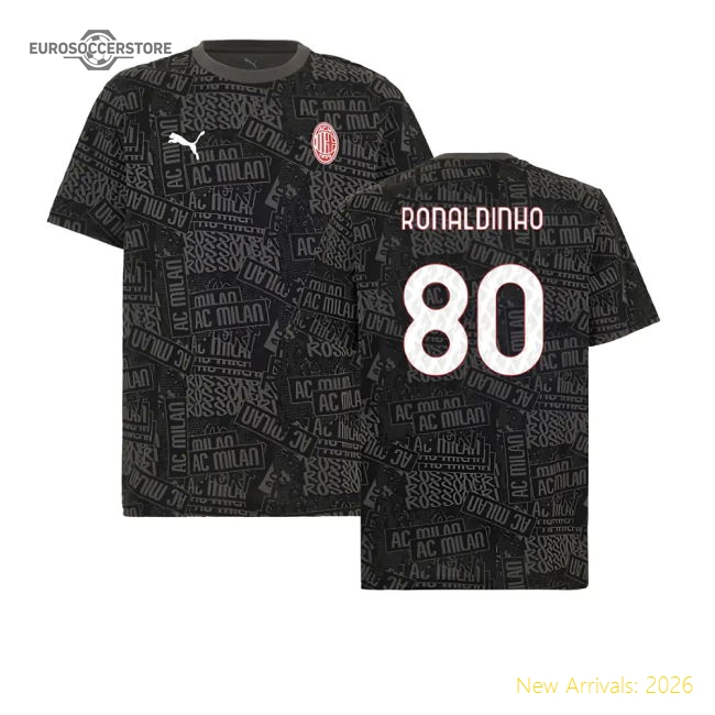 2025-2026 Ac Milan Ftblculture Tee Aop (black) (ronaldinho 80)