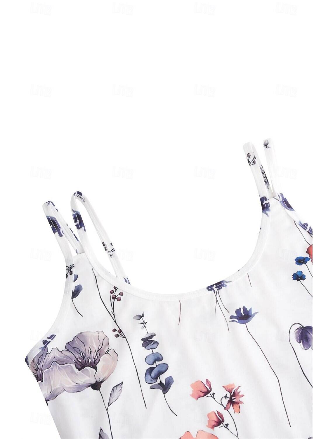 Women's Floral Print Tank Top Pink Blue Sleeveless Adjustable Straps Casual Summer Beachwear Flowy Loose Fit