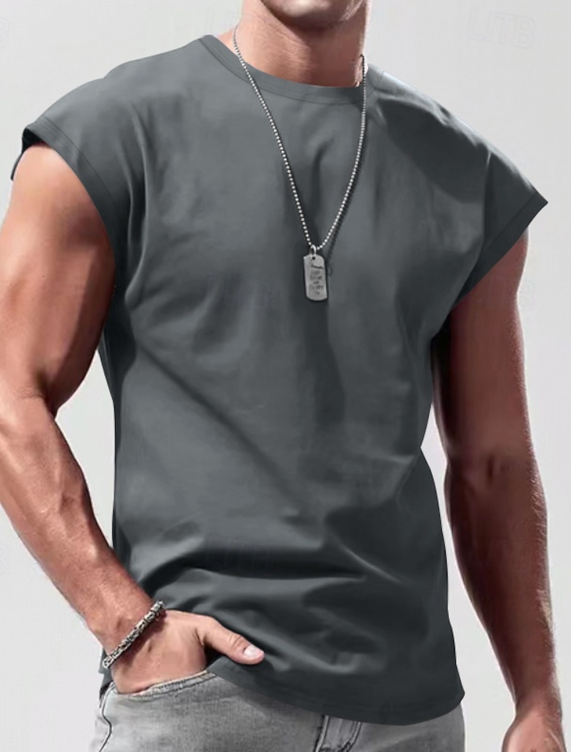 Men's Tank Top Vest Undershirt Sleeveless Shirt Crewneck Spring &