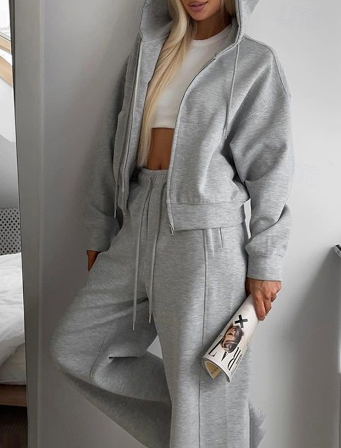 Women's Tracksuit Sweatpants Zip Up Hoodie Drawstring Pocket Solid Colored Clothing Suit Spring Fall White Pink Gym Training Running High Waist Windproof Lightweight Moisture Wicking Long Sleeve Sport