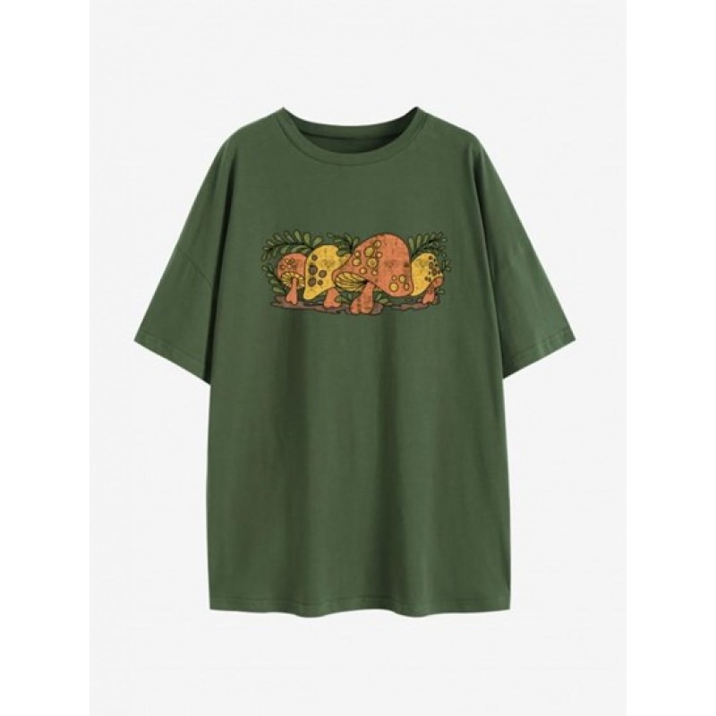 Mushroom Print Drop Shoulder T Shirt MS9430