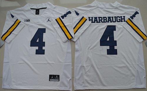 Men's Michigan UM Jim Harbaugh #4 high quality White 2024 game jersey
