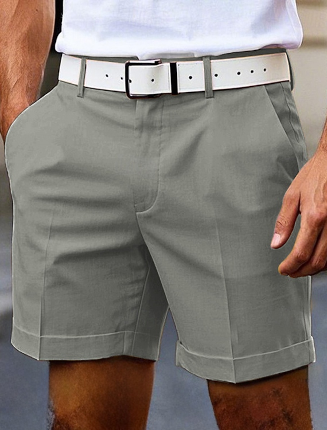 Men's Dress Shorts Burmuda Shorts Work Shorts Pocket Plain Comfort Knee Length Outdoor Business Fashion Casual Black White