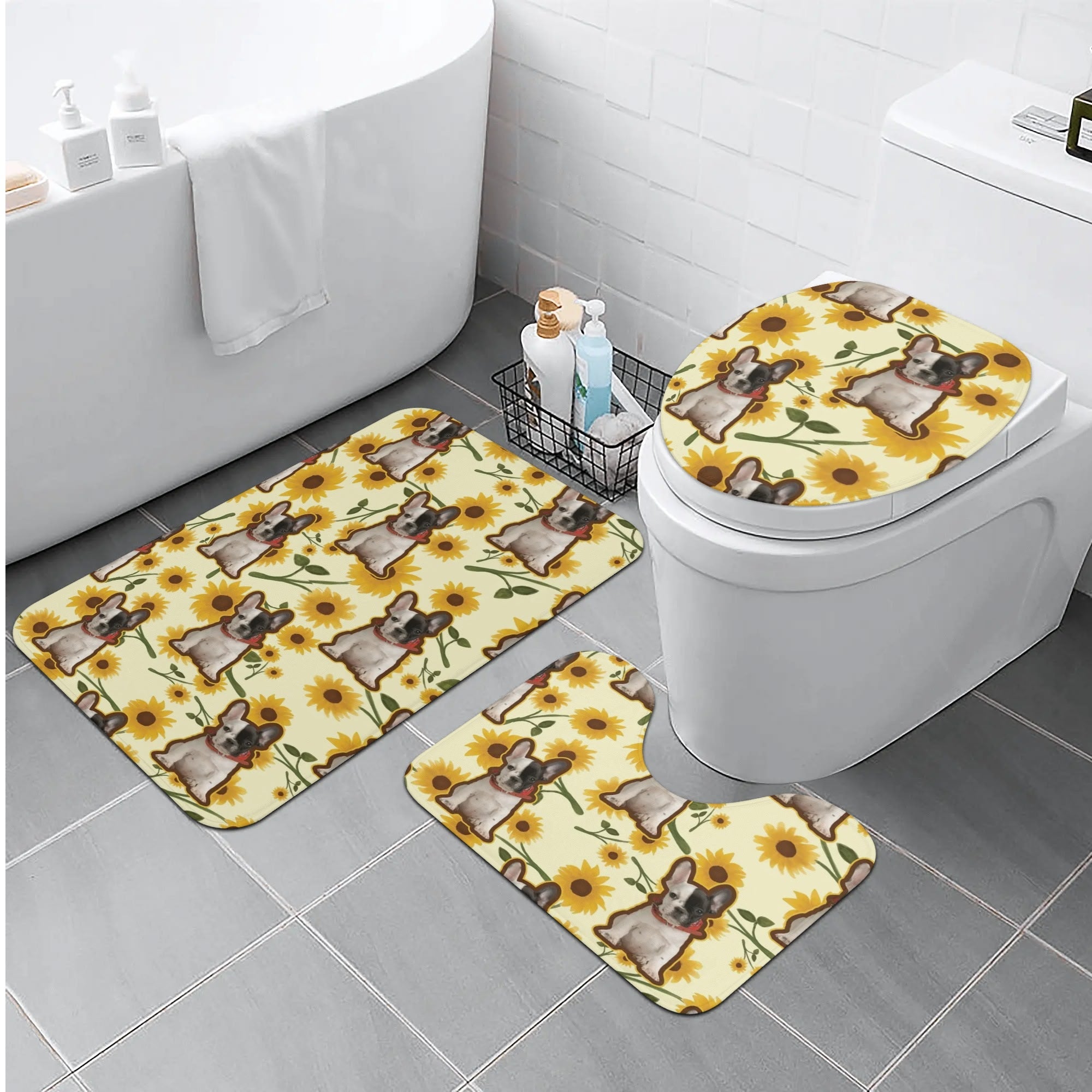 Bathroom Set With Your Frenchie’s Image Paw Protection | Non-slip Design