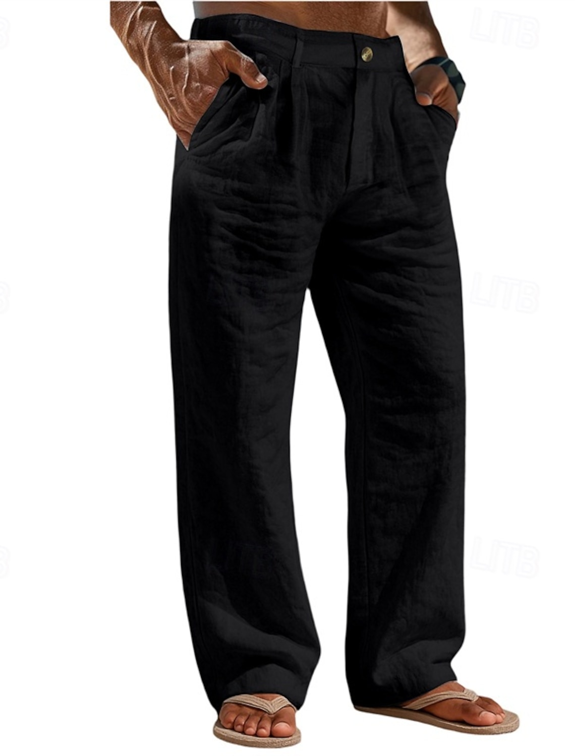 Men's Linen Pants Trousers Summer Baggy Beach Pocket Plain Comfort