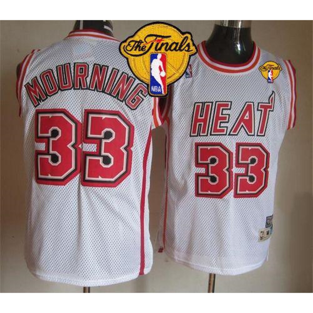 Heat #33 Alonzo Mourning White Throwback Finals Patch Stitched NBA Jersey