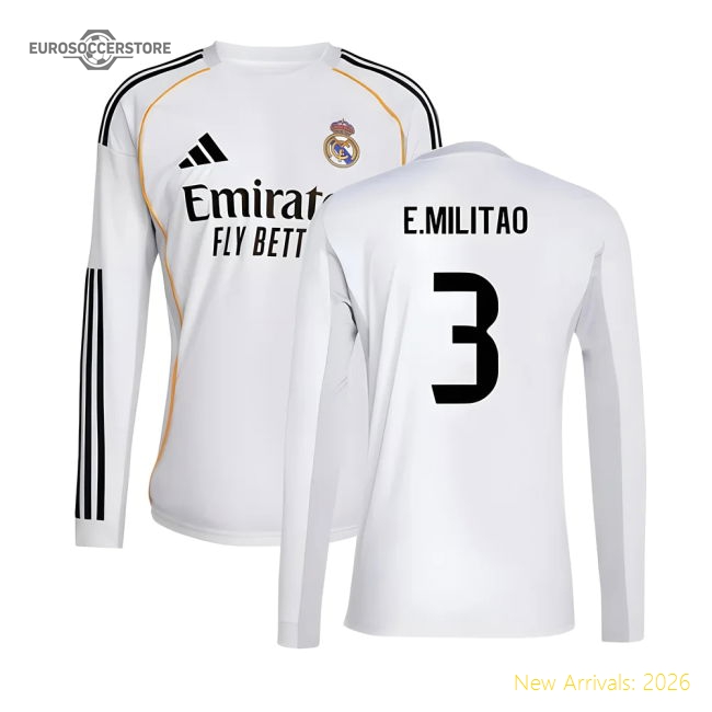 2025-2026 Real Madrid Long Sleeve Home Shirt (E.Militao 3)