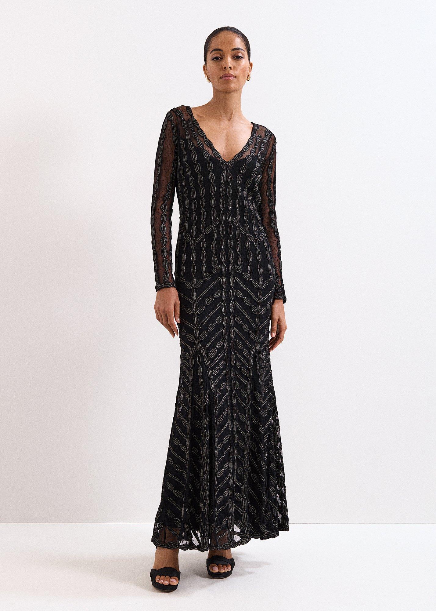 Marie Black Tapework Maxi Dress