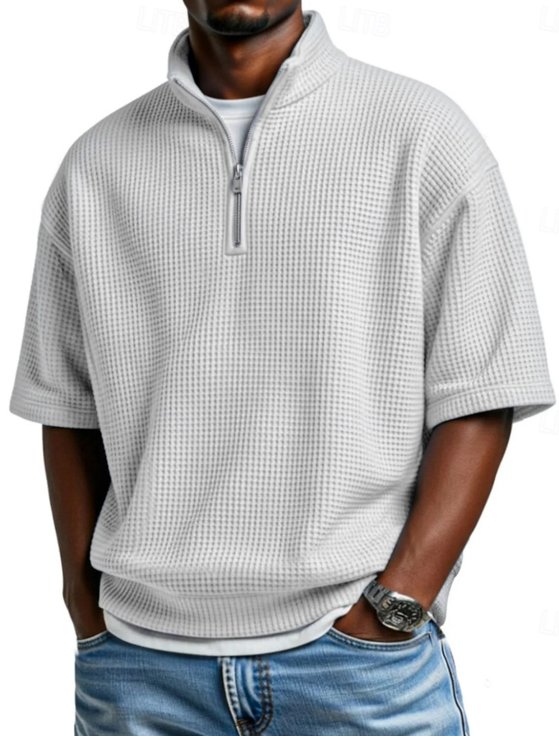 Men's Waffle Polo Shirts Polo Shirts Casual Daily Quarter Zip Short Sleeve Fashion Basic Plain Zipper Lightweight Summer Spring Regular Fit Wine Black White Navy Blue Sky Blue Purple Waffle Polo