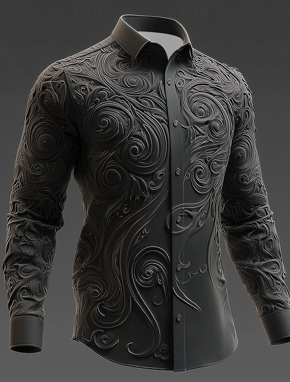 Men's Skull 3D Swirl Intricate Floral Shirt Button Up Long Sleeve