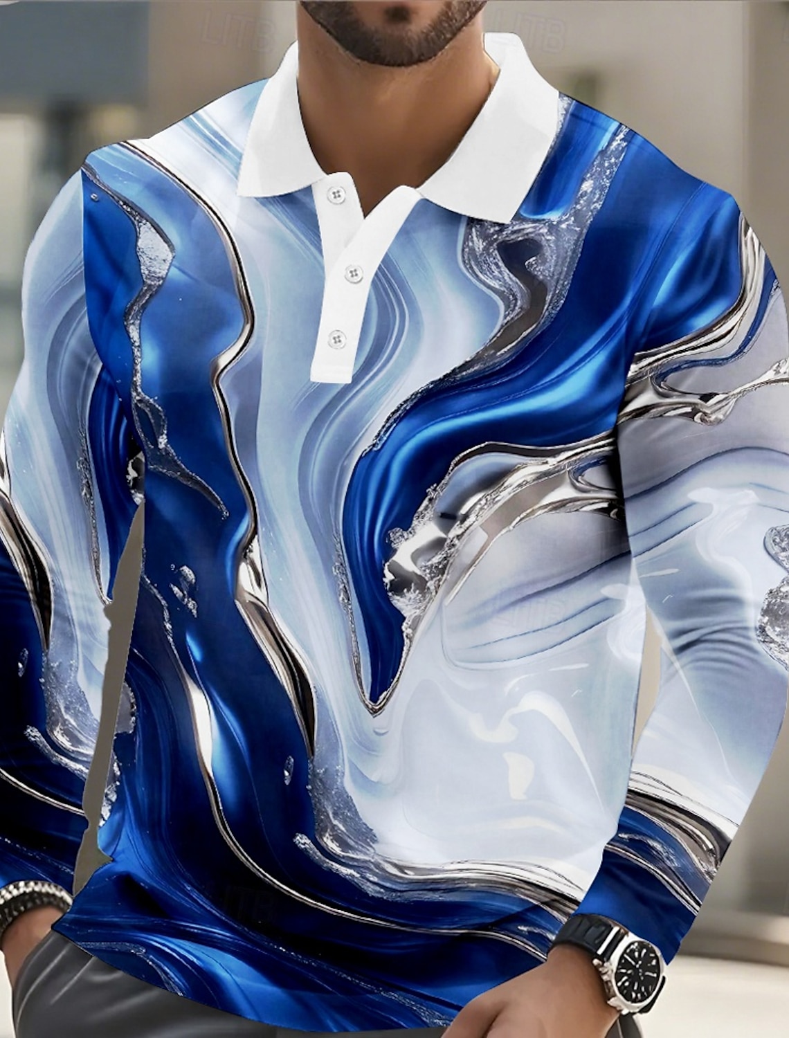 Men's Marble Polo Short Sleeve Shirts Collared Casual Athleisure