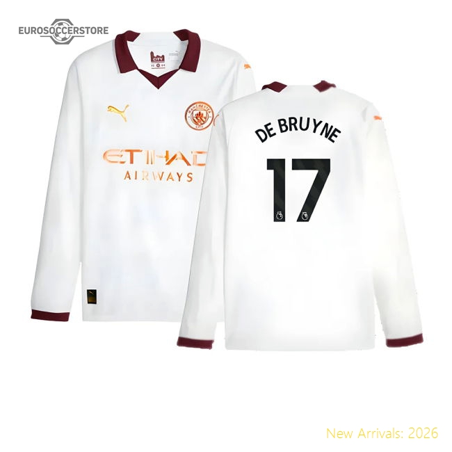 2023-2024 City Man Long Sleeve Away Football Jersey (De Bruyne 17)