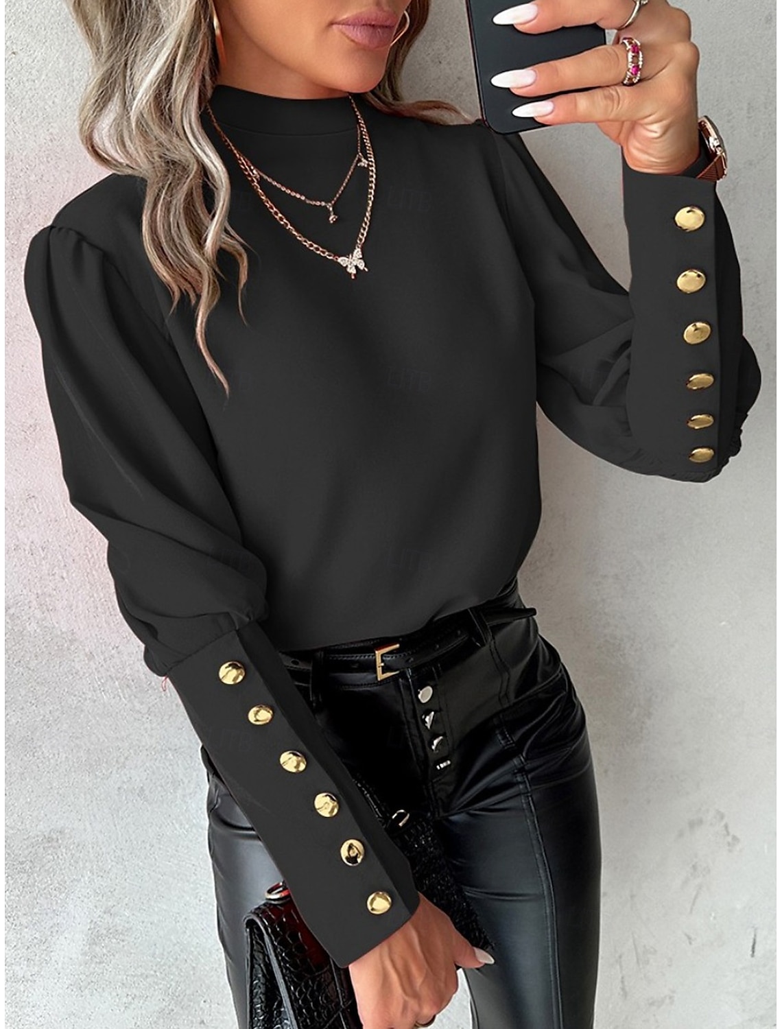 Women's Shirt Blouse Elegant Ladies Stylish Solid Color Long Sleeve High Neck Lace Buttons Slim Work Spring Fall Winter