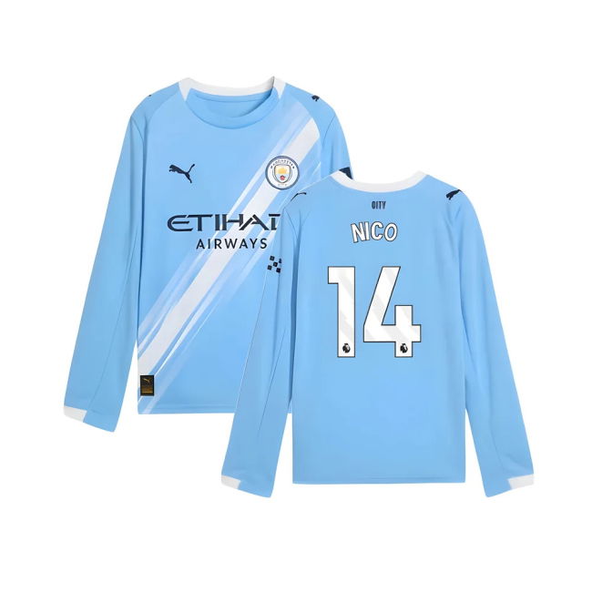 match worn 2025-2026 Man City Long Sleeve Home Shirt (Kids) (Nico 14)