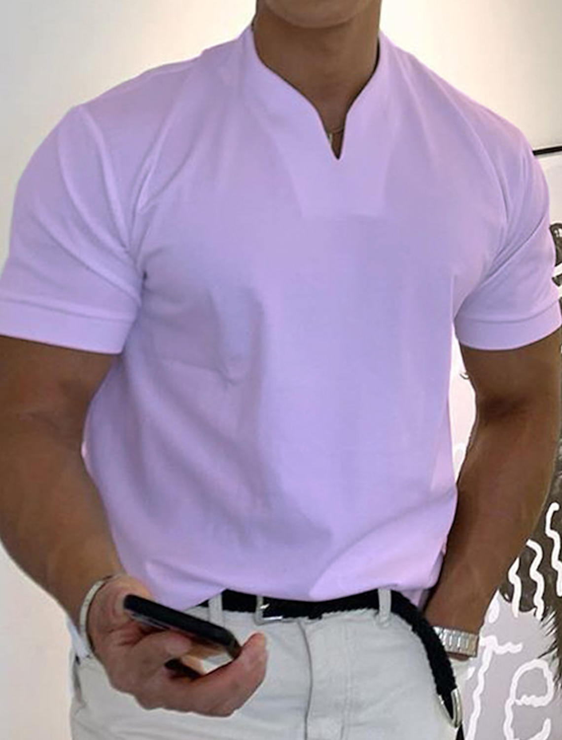 Men's T Shirt Short Sleeve V Neck Summer Plain Sports Fashion