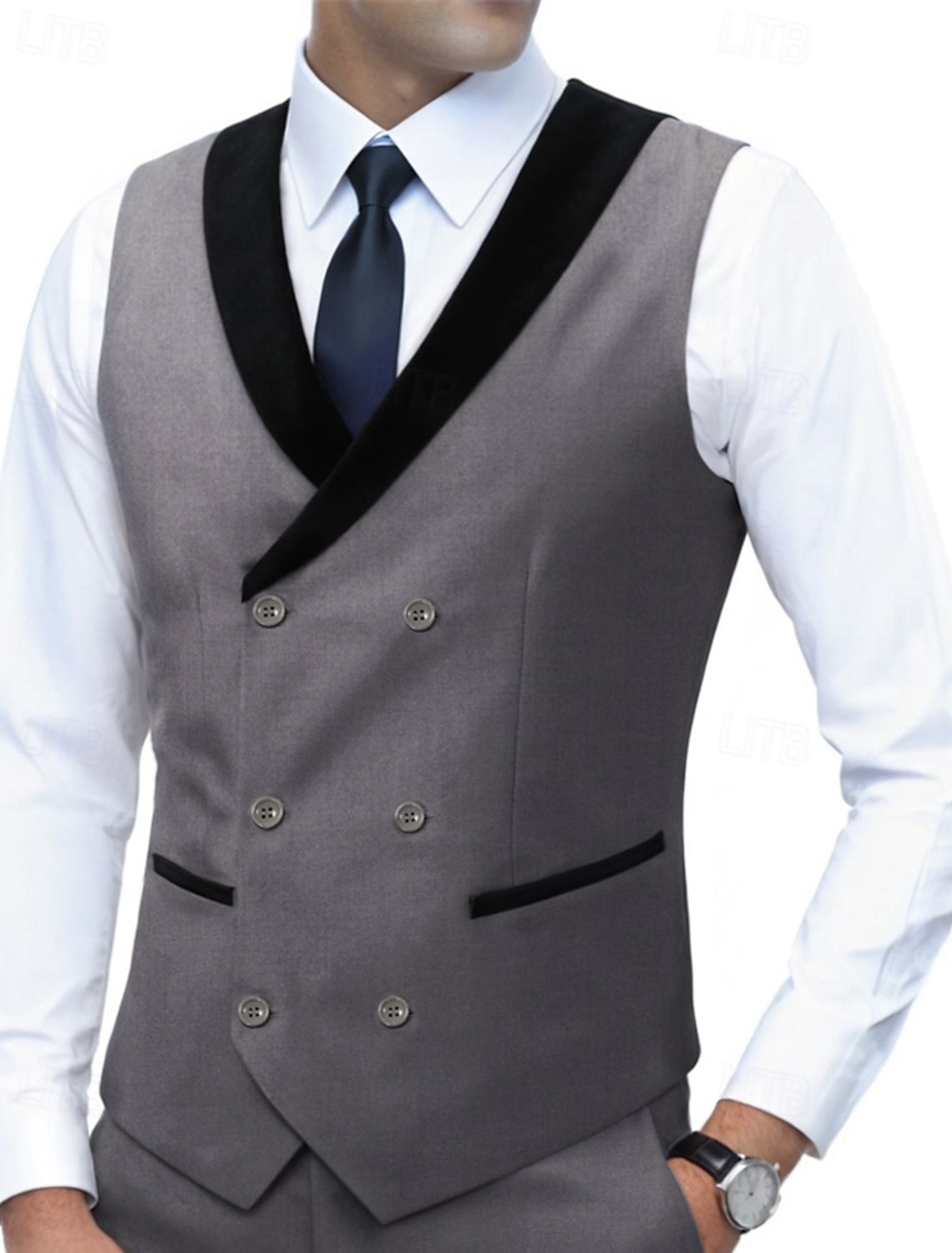Men's Vest Waistcoat Gilet Business Vacation Party Fashion Casual Spring Fall Pocket Buttons Polyester Comfortable Plain Double Breasted V Neck Regular Fit Blue Black White Royal Blue Vest