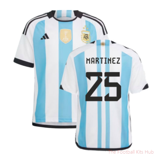 Argentina 2022 World Cup Winners Home Shirt - Kids (MARTINEZ 25)