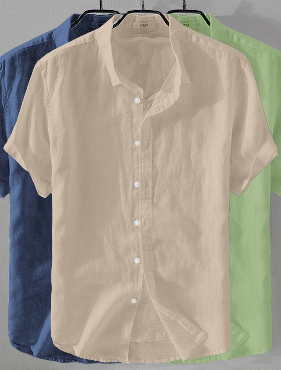 Men's Shirt Linen Shirt Summer Shirt Beach Wear Button Up Shirt Plain Casual Beach Black+White+Gray Navy Blue+Blue+White Khaki+Green+Navy Blue Navy Blue+Blue+Black Short Sleeve Turndown Summer
