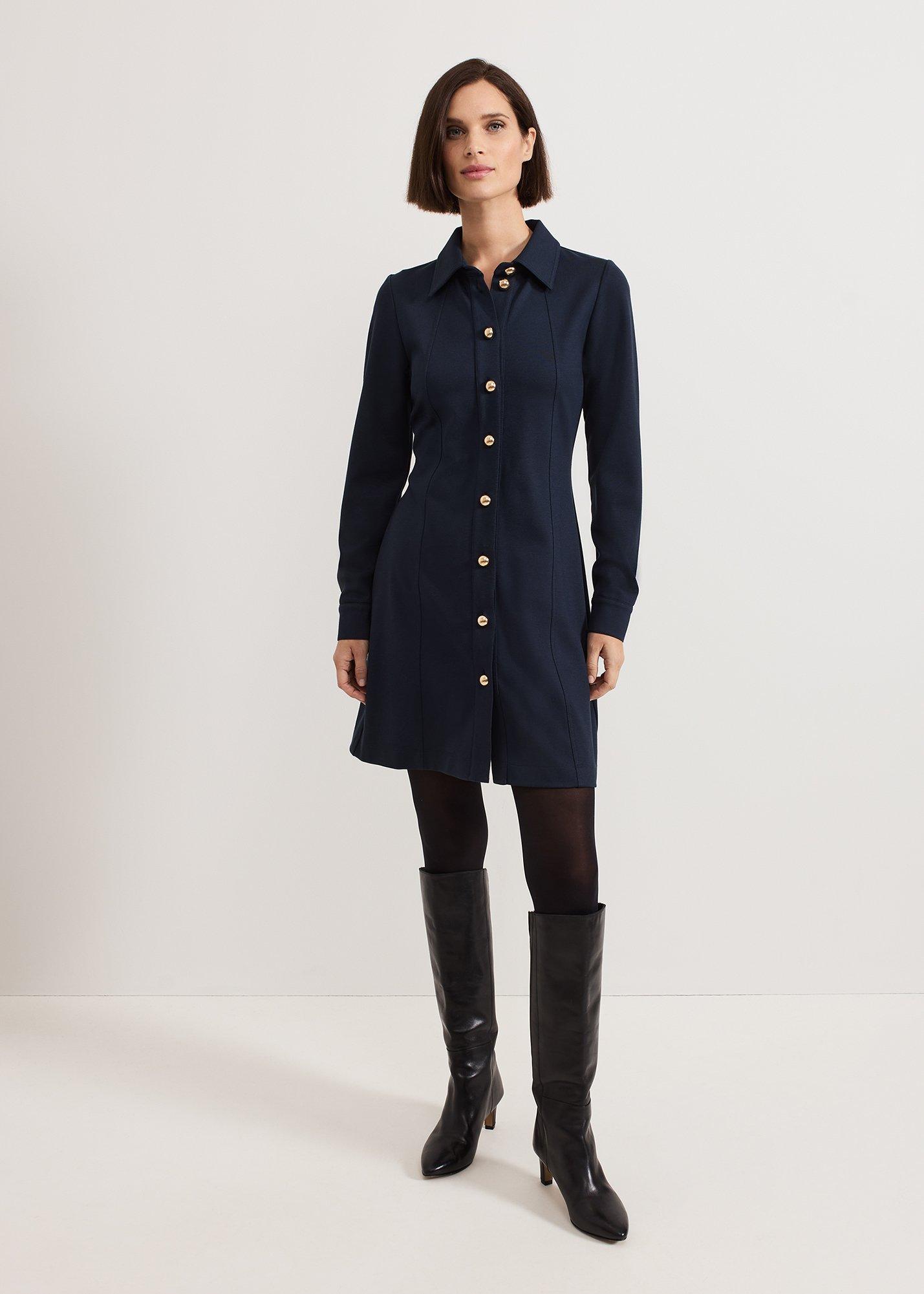 Mavery Navy Button Through Mini Dress