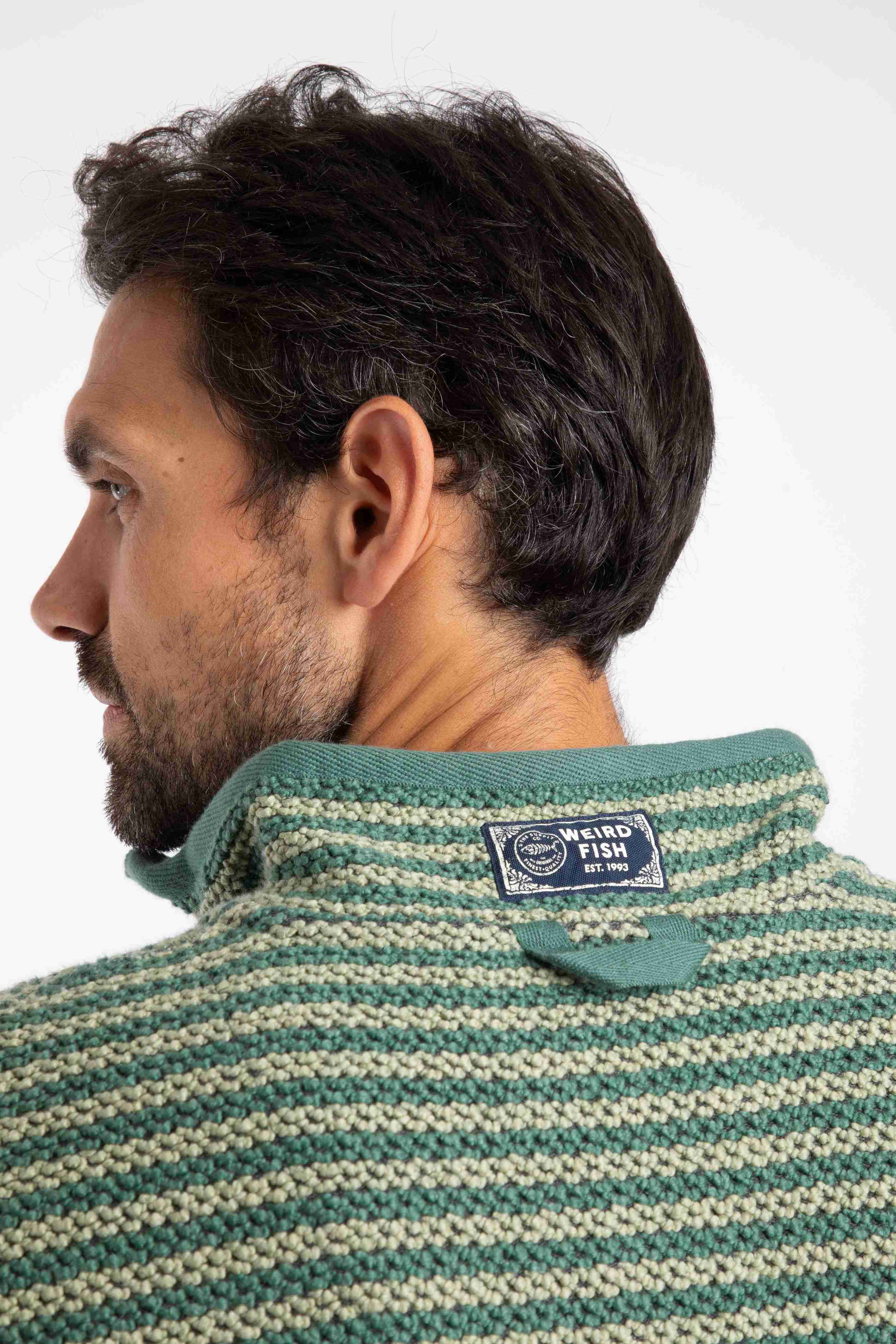Shorling 1/4 Zip Striped Macaroni Sweatshirt Army Green