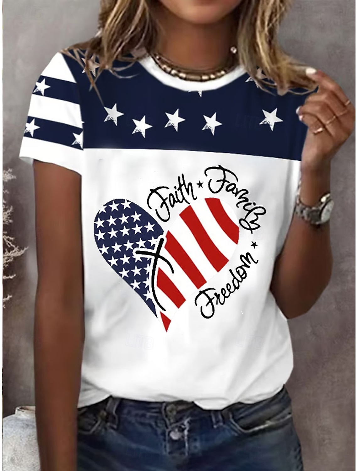 American Independence Day Women's T Shirt Print Graphic Independence Day Vintage Stylish Classic Short Sleeve Crew Neck V Neck Regular Tops Daily Blue Black White Red Gray Summer Spring