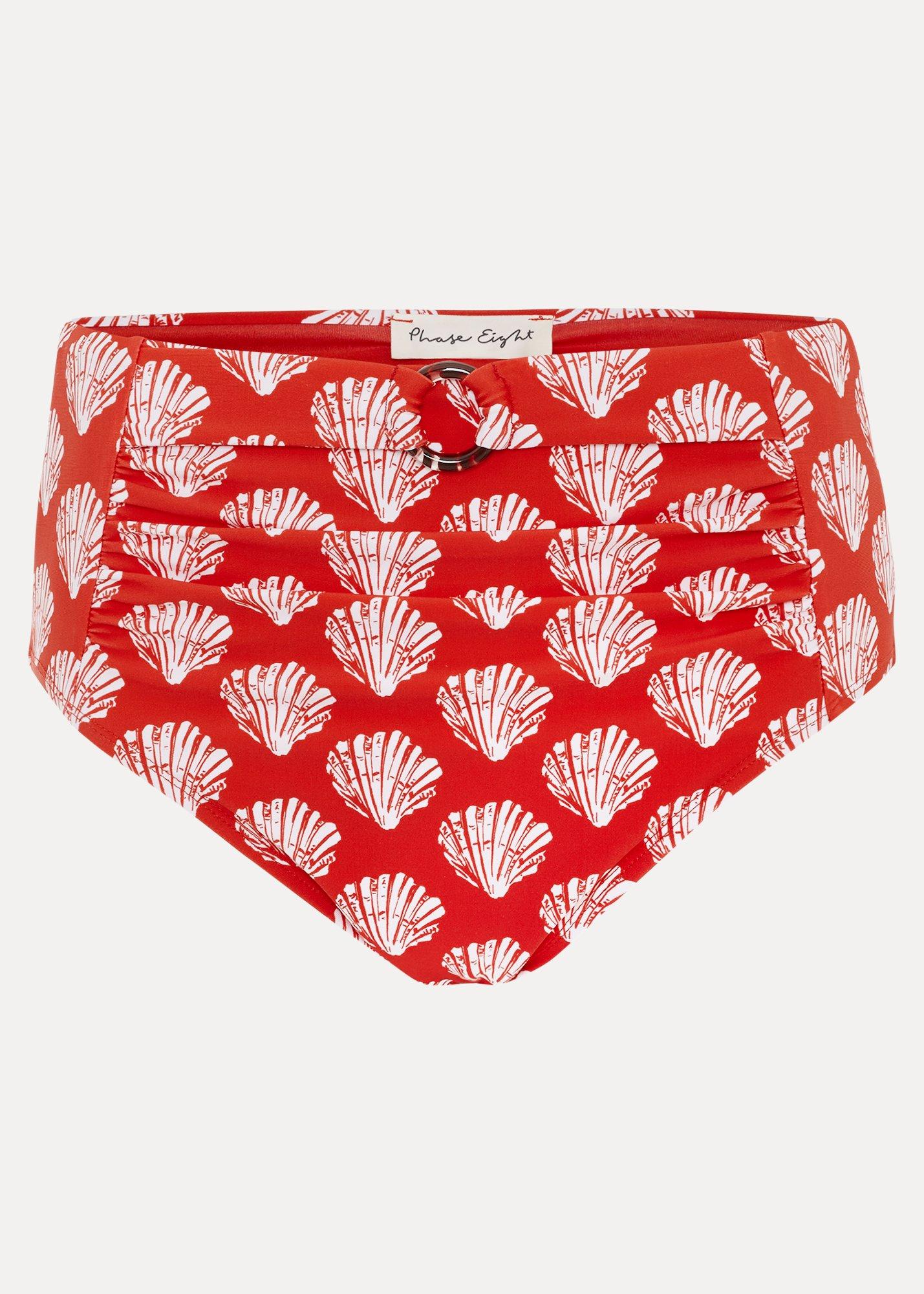 Red Shell Print Bikini Bottom
