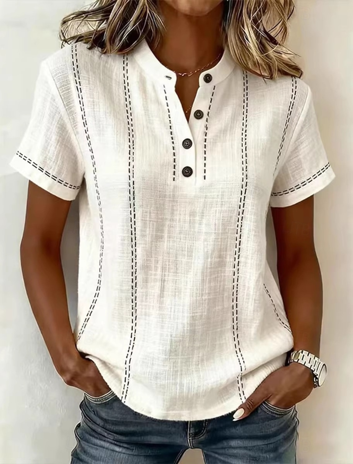 Women's Blouse Graphic Striped Vintage Stylish Basic Short Sleeve V Neck Regular Tops Casual Daily Blue White Pink Orange Green Summer Spring