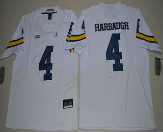 Men's Michigan UM Jim Harbaugh #4 stitched White 2024 alternate