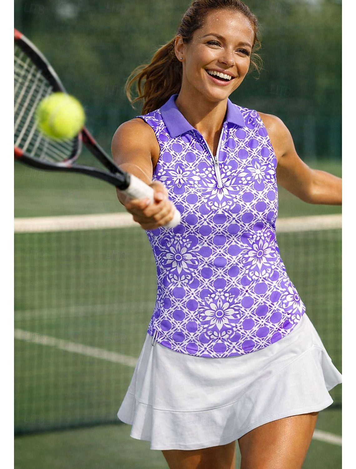 Women's Geometric Floral Tops Sport Shirt Golf Polo Shirt Tennis Shirt Sleeveless Zipper Floral UPF50+ UV Resistant High Elasticity Moisture Wicking Breathable Volleyball Tennis Golf Turndown Polo