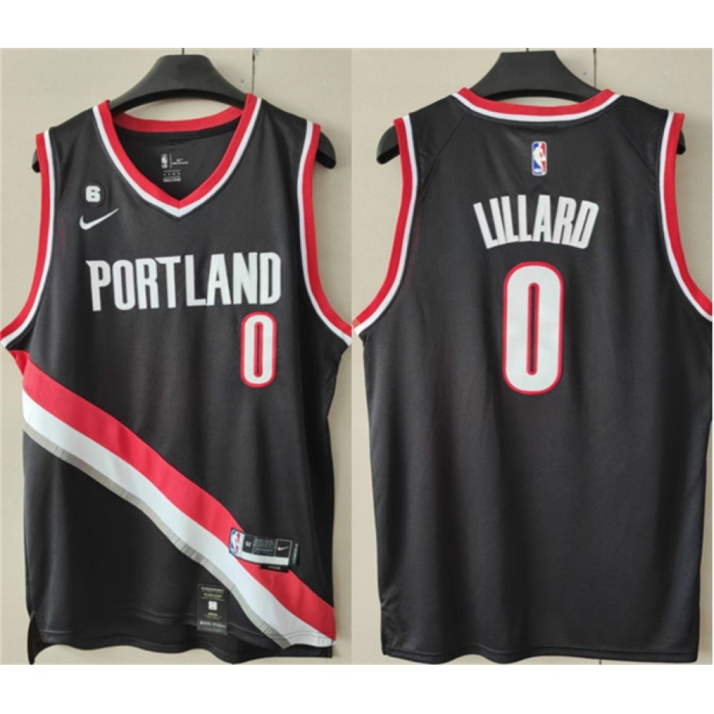 Men's Portland Trail Blazers #0 Damian Lillard Black With No.6 Patch Stitched Basketball Jersey