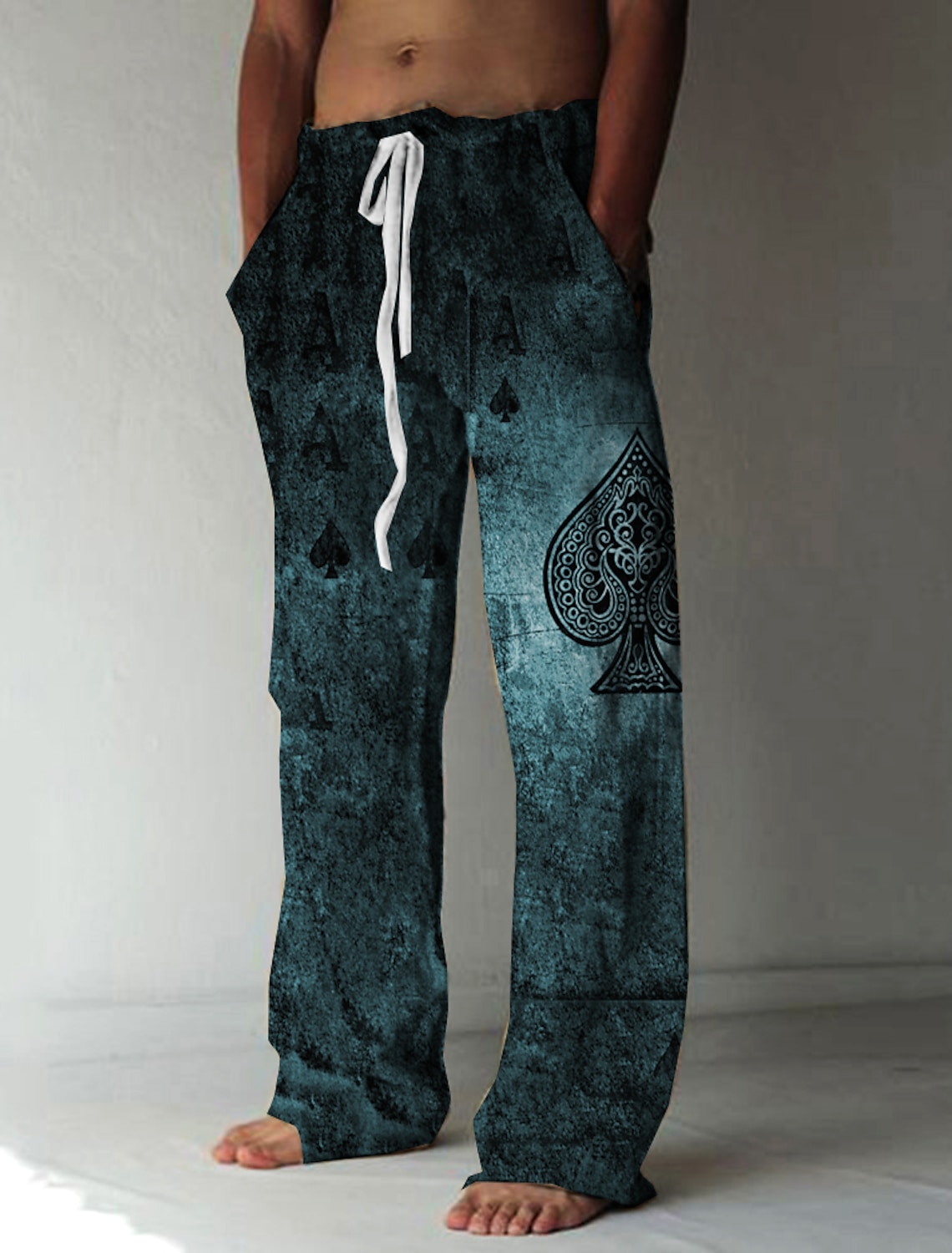 Men's Trousers Summer Pants Beach Elastic Drawstring Design Front