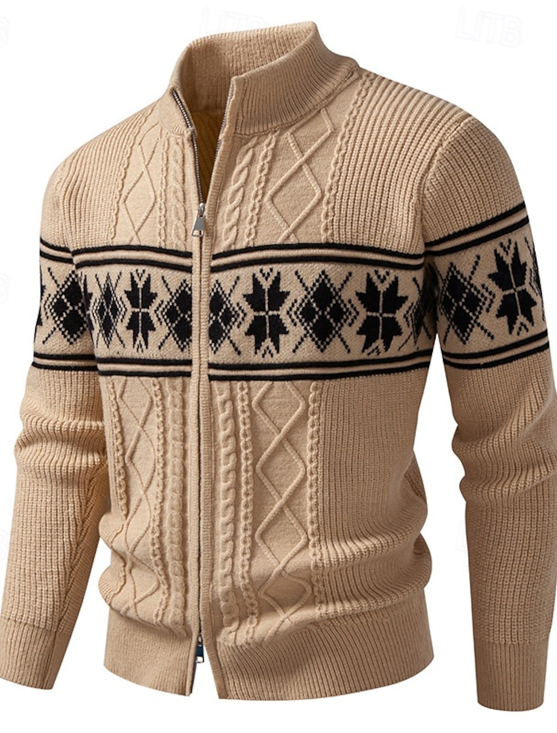 Men's Cardigan Sweater Cropped Zip Knit Ribbed Regular Tops Pocket