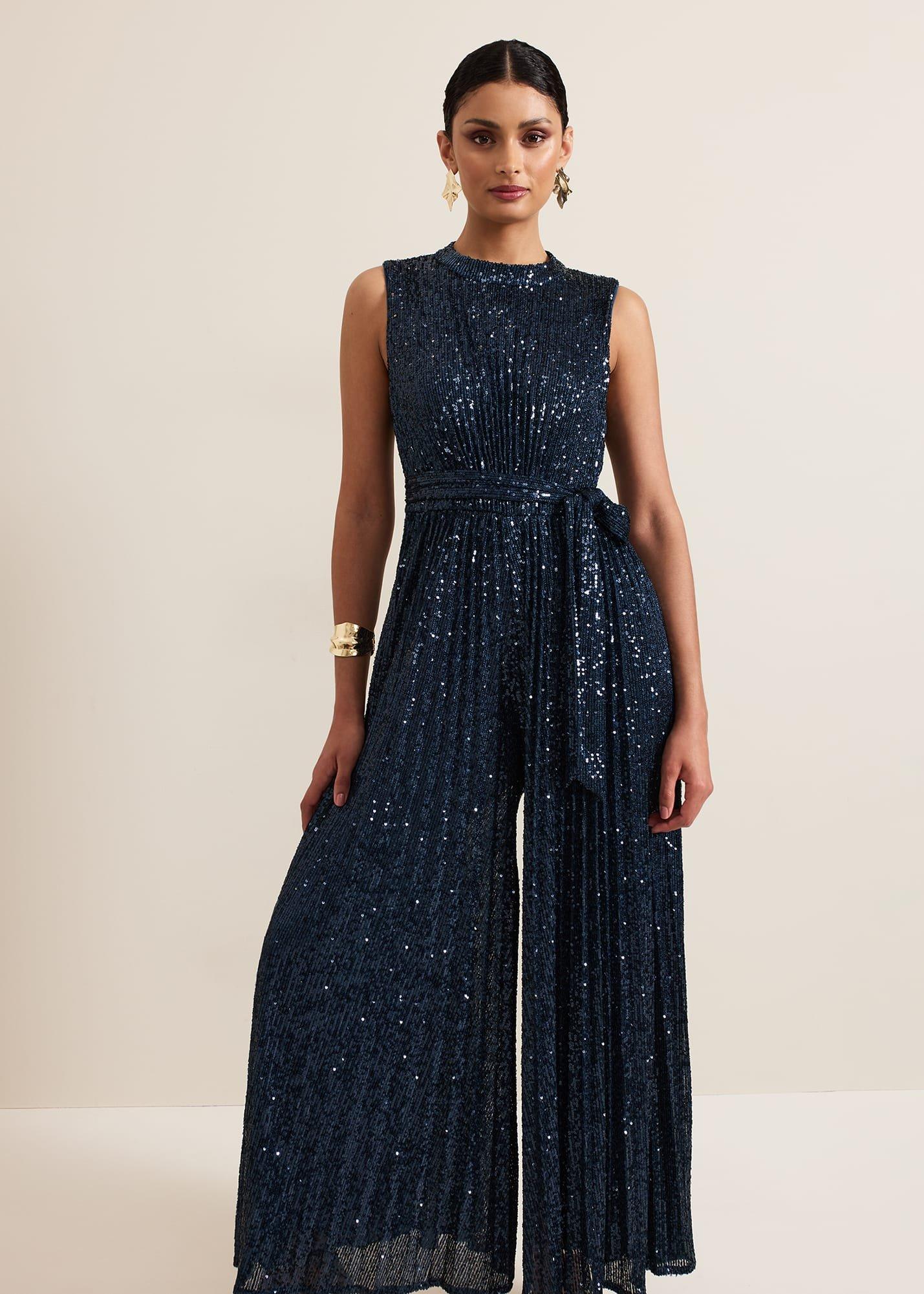 Simara Teal Sequin Jumpsuit