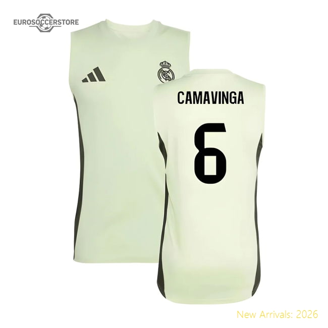 2025-2026 Real Madrid Sleeveless Training Jersey (Almost Lime) (Camavinga 6)