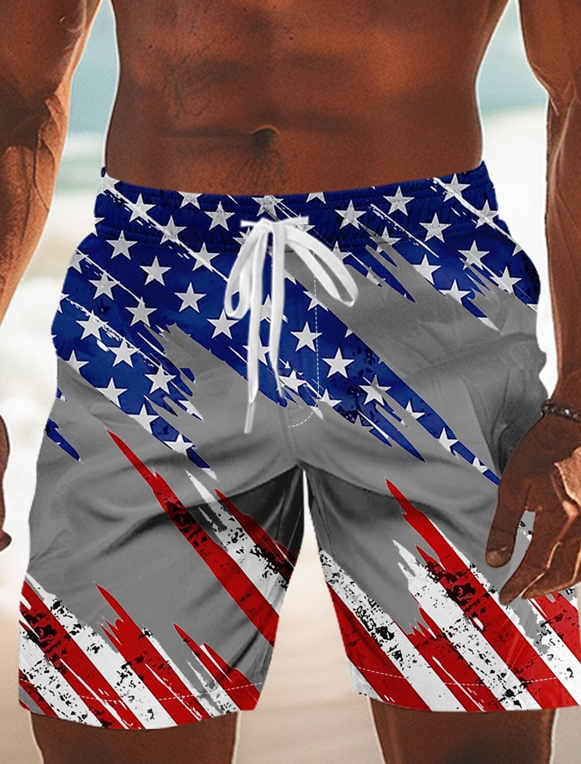 Men's 4th of July U.S. 250th Anniversary US Flag Lined Shorts 2 in 1 Board Shorts Swim Shorts Mid Waist Patriotic Holiday Side Pockets With Compression Liner Elastic Drawstring Waist Designer