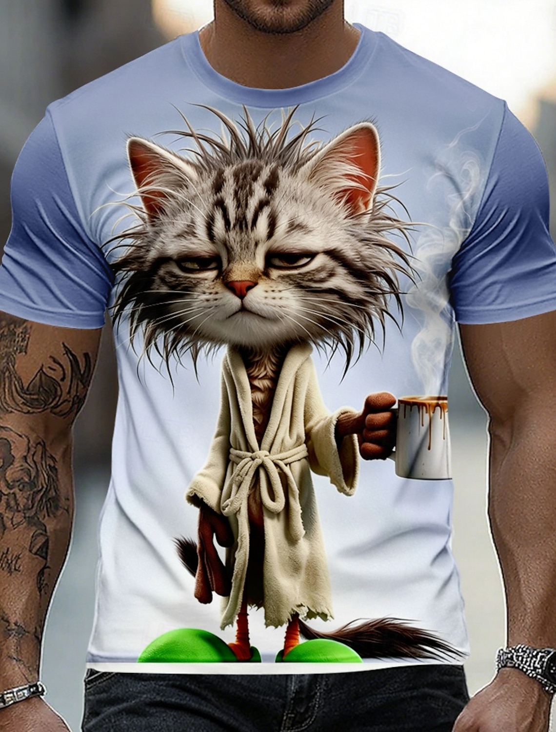 Men's Animal Cat T Shirt Short Sleeve T shirt 3D Print Crew Neck Shirt Funny Casual Daily Street Blue Army Green Gray Summer Spring Clothing Apparel S M L XL 2XL 3XL