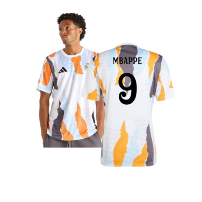 2024-2025 Madrid Real Madrid Pre-Match Shirt (White/Crew Orange) (Mbappe