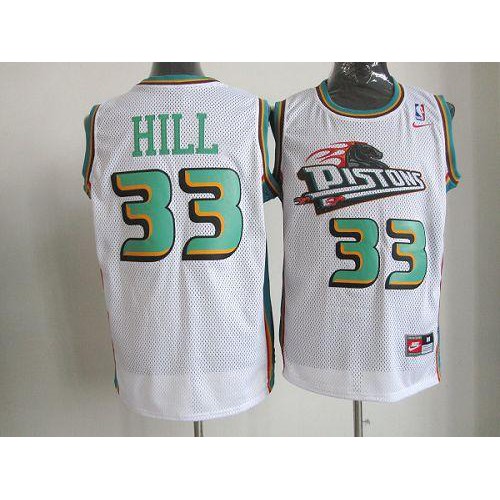 Nike Detroit Pistons #33 Grant Hill White Throwback Stitched NBA Jersey Mens