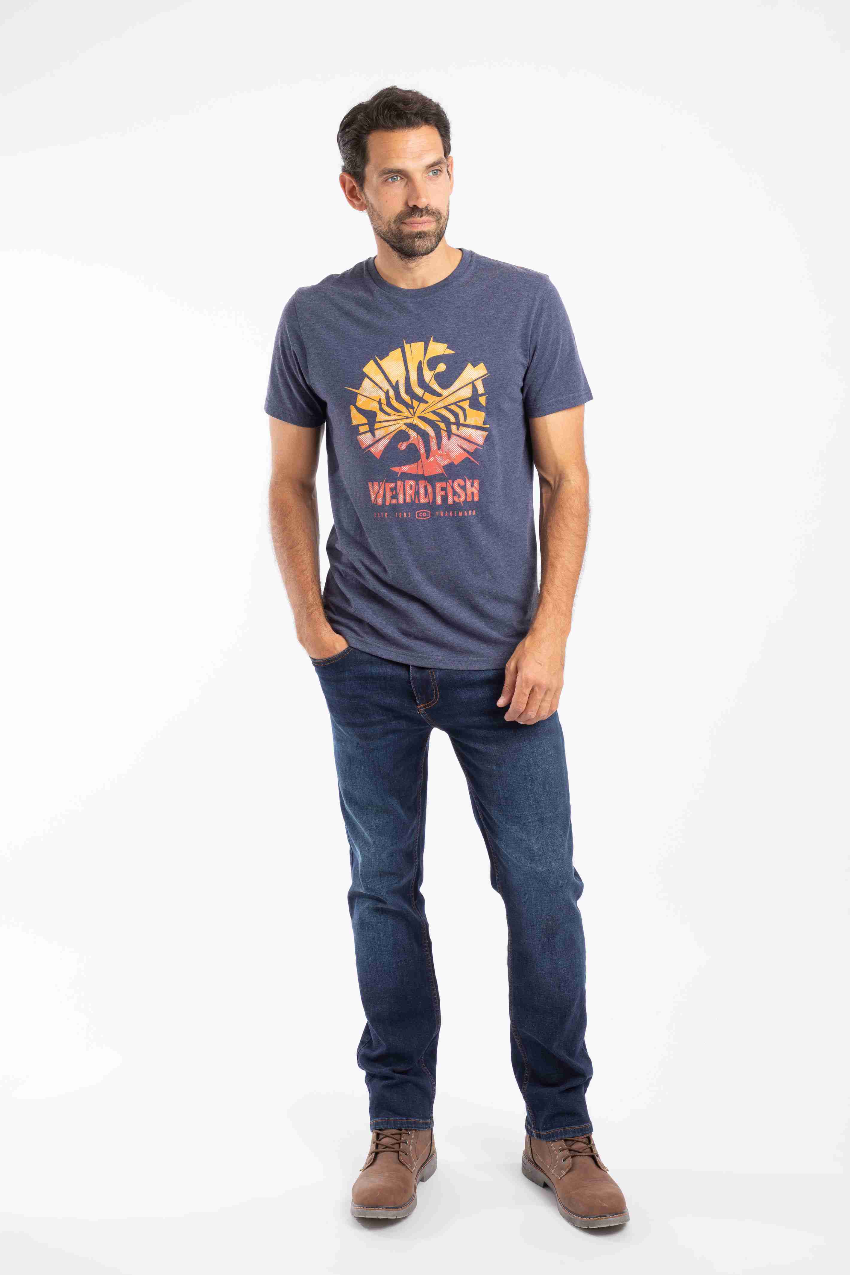 Shatter Front Print Graphic T-Shirt Dark Blue