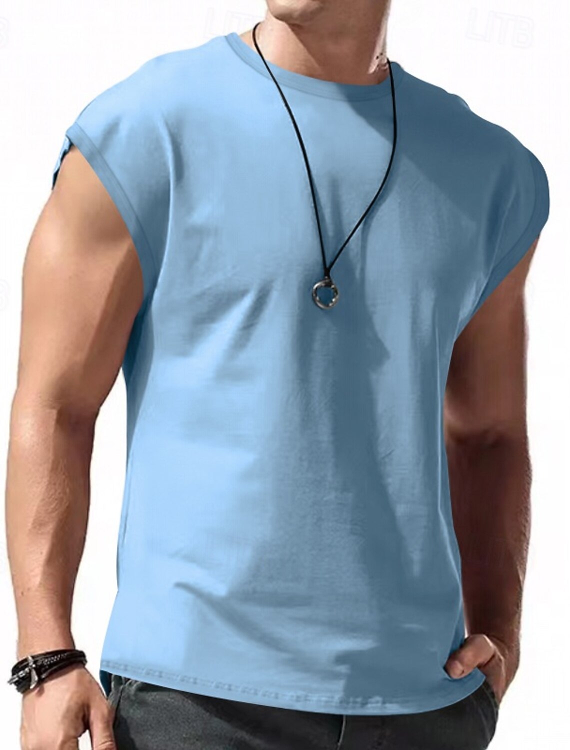 Men's Tank Top Vest Undershirt Sleeveless Shirt Crewneck Spring &