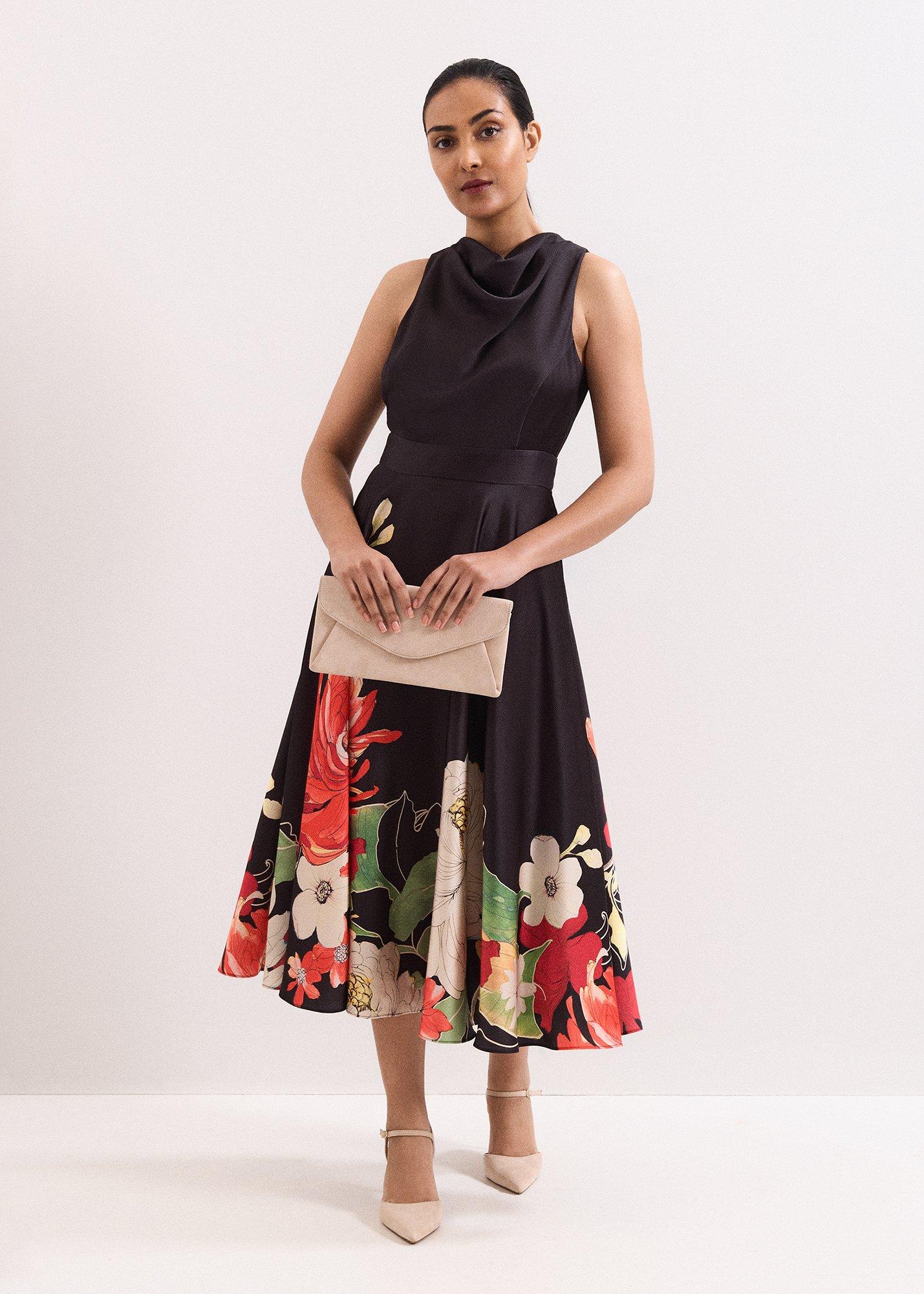 Petite Cheryl Satin Printed Midi Dress
