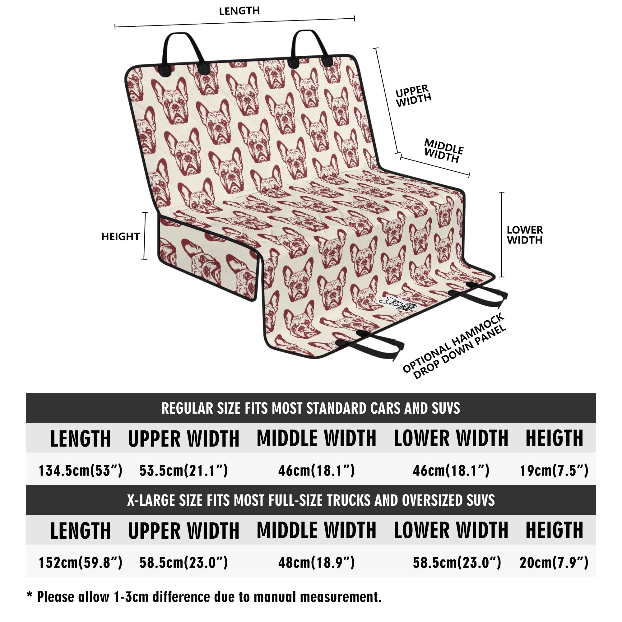 Waffle - Car Pet Seat Covers for french bulldog