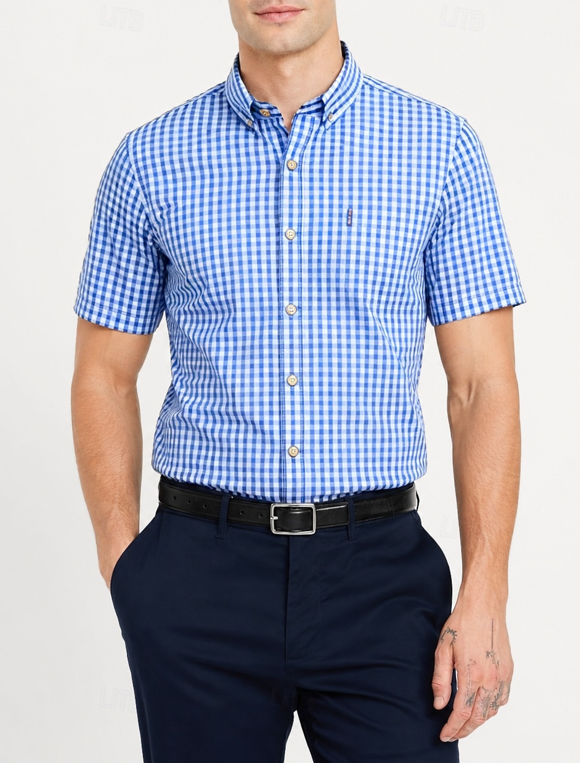 Men's Shirt Dress Shirt Button Down Shirt Plaid Casual Daily Blue Black Red Navy Blue Short Sleeve Turndown Summer Clothing Apparel Classic