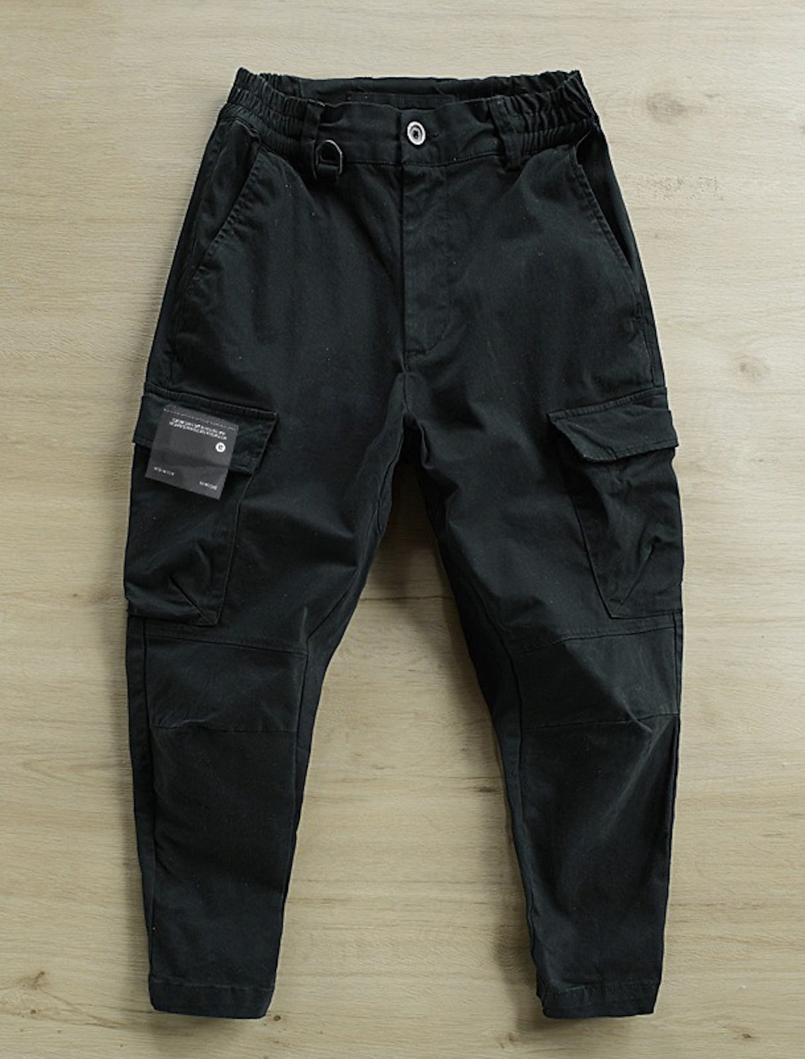 Men's Cargo Pants Trousers Buttons Elastic Waist Multi Pocket Plain