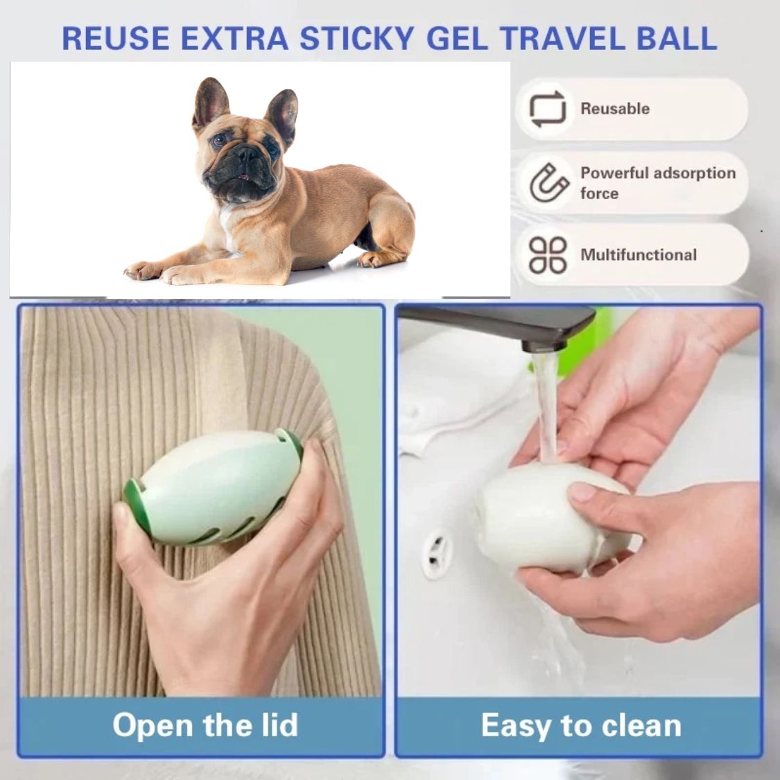 High-Quality Reusable Frenchie Hair Lint Roller - Multifunctional Sti...