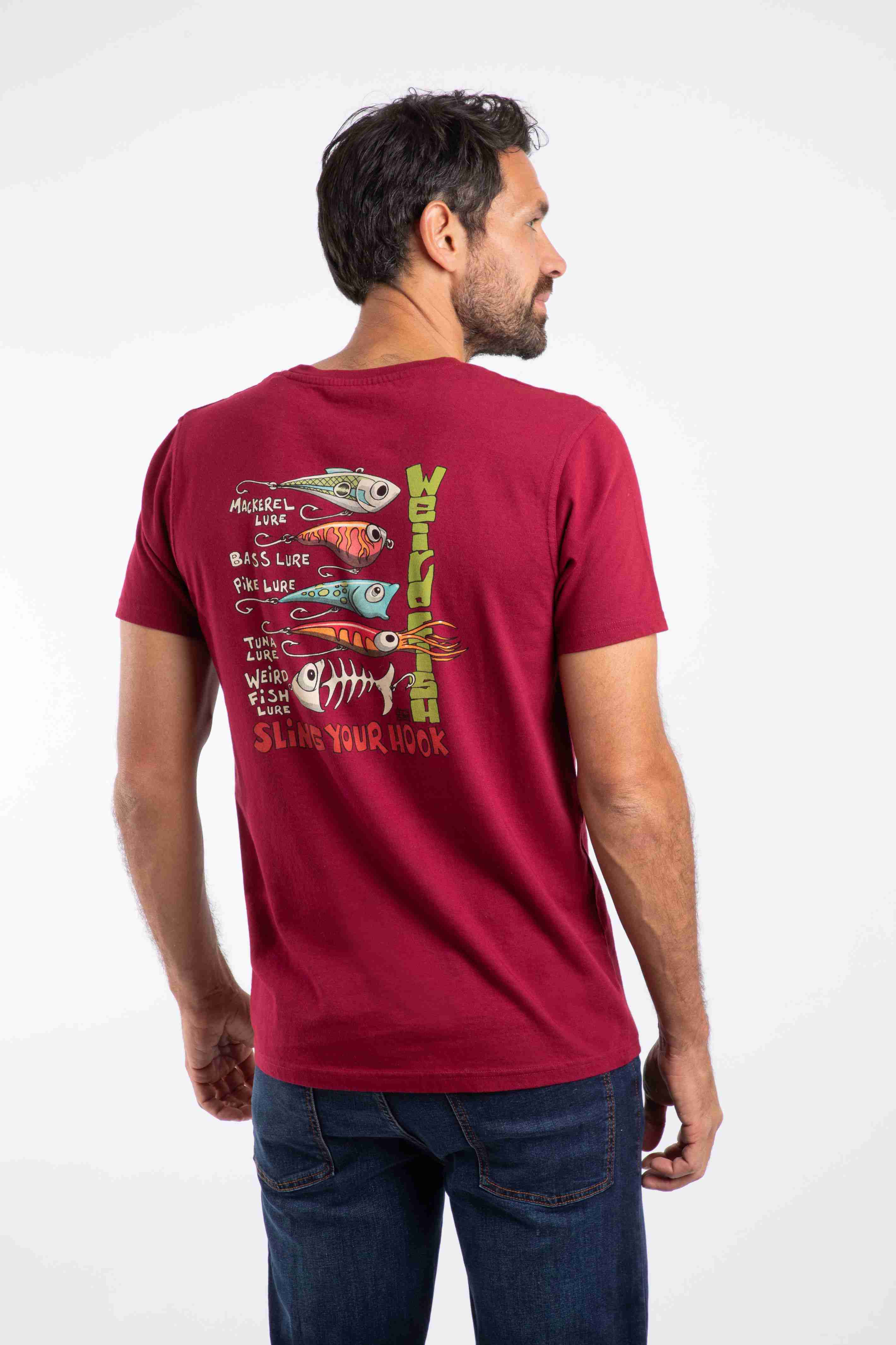 Sling Your Hook Back Print Artist T-Shirt Garnet