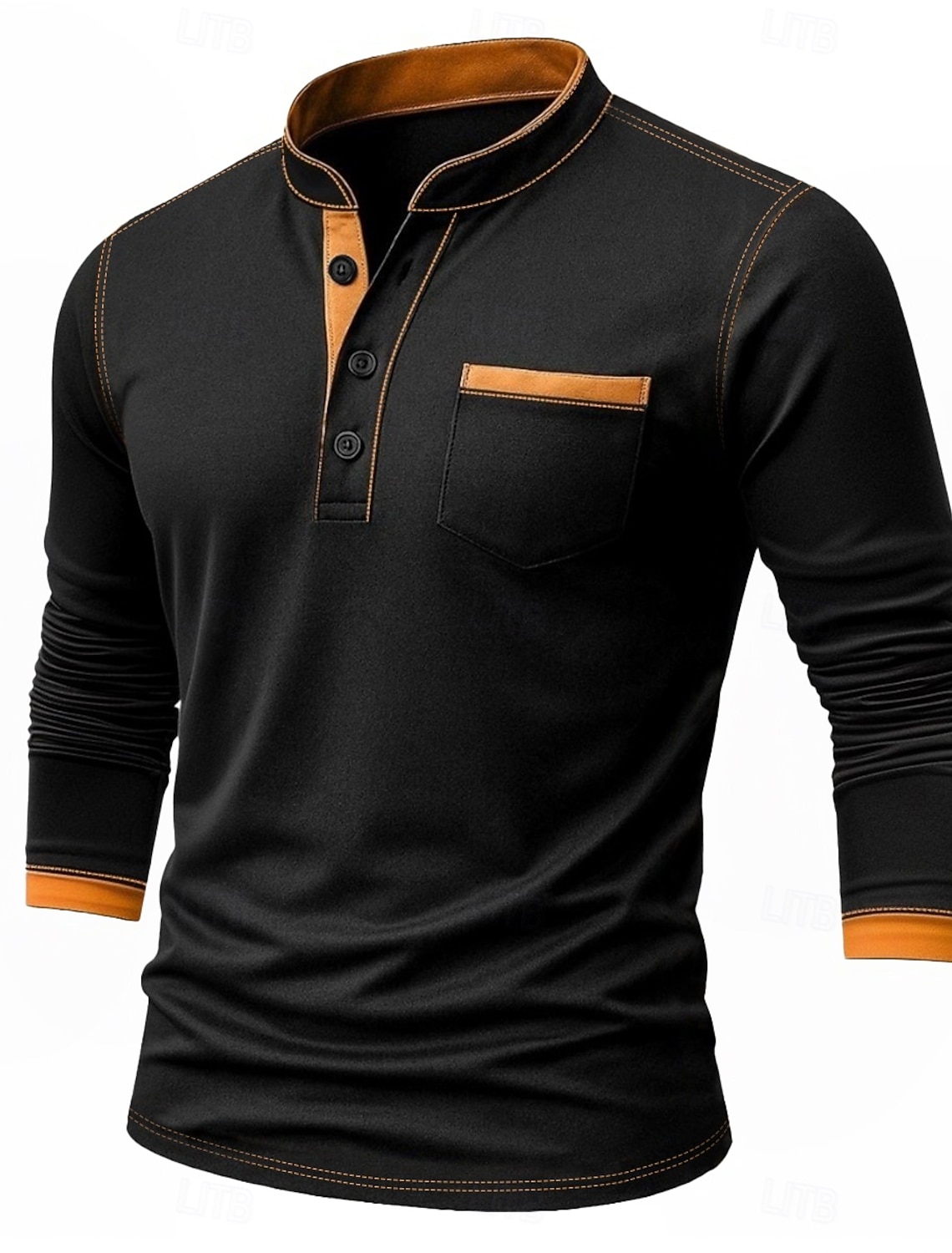 Men's Henley Shirt Tee Top Long Sleeve Solid Color Plain Fashion